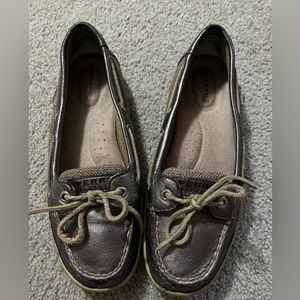Sperry loafers, pewter color, wore a lot, sz 7.5. $10